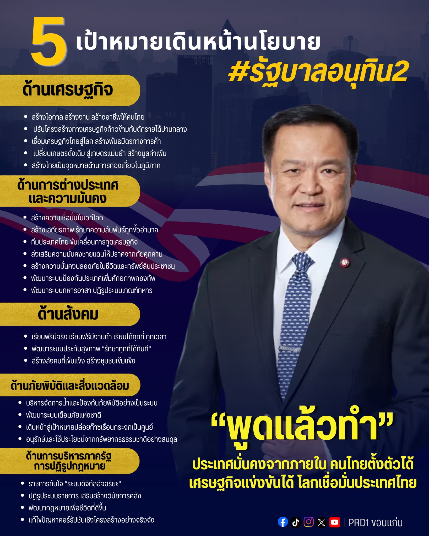 5 เป้าหมายสำคัญ ขับเคลื่อนเศรษฐกิจ สร้างโอกาสให้คนไทย