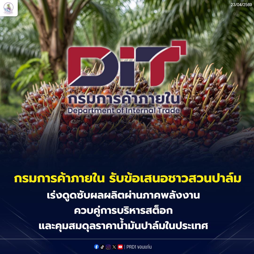 กรมการค้าภายใน รับข้อเสนอชาวสวนปาล์ม เร่งดูดซับผลผลิตผ่านภาคพลังงาน ควบคู่การบริหารสต็อกและคุมสมดุลราคาน้ำมันปาล์มในประเทศ