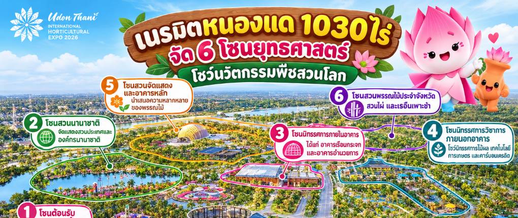 เนรมิตหนองแด&nbsp;กว่า 1,030 ไร่ จัด 6 โซนยุทธศาสตร์ โชว์นวัตกรรมพืชสวนโลก  เงินสะพัด 3.2 หมื่นล้านบาท